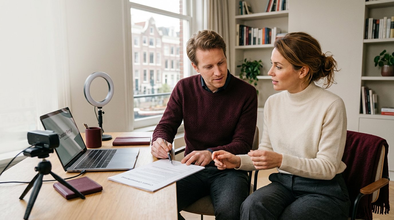Volwassen koppel bespreekt voorwaarden bij een thuisstudio-opstelling