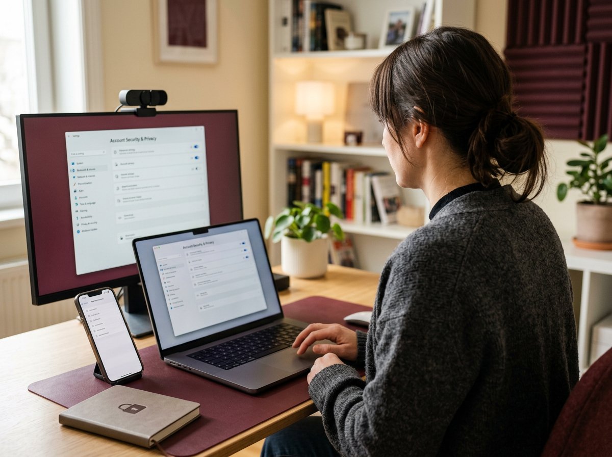 Volwassen persoon controleert privacy-instellingen in een afgescheiden creatoraccount